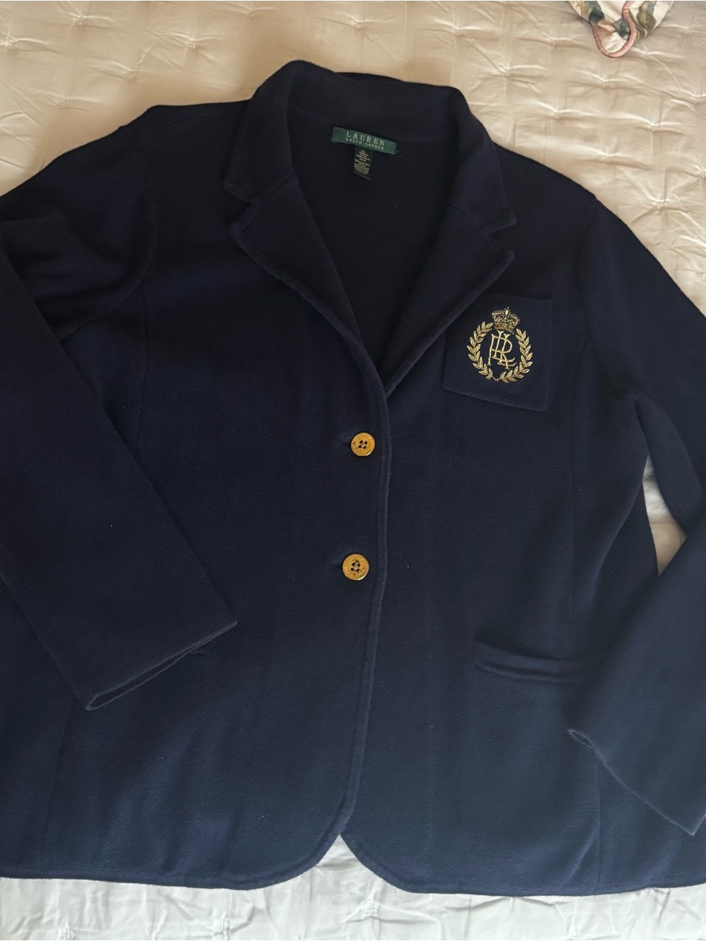 Ralph Lauren Navy Knit Blazer with Gold Crest Patch - Picture 4 of 5